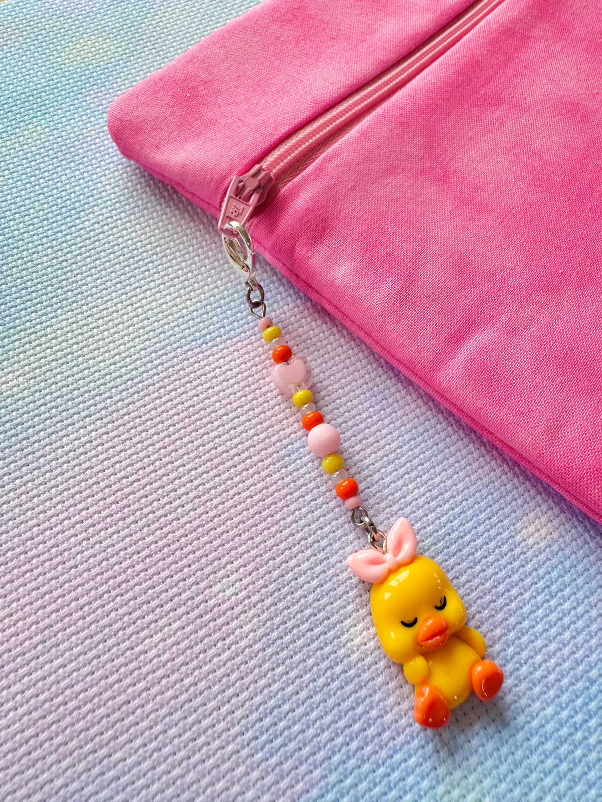 Yellow Duck with Pink Bow Project Bag Zip Charm