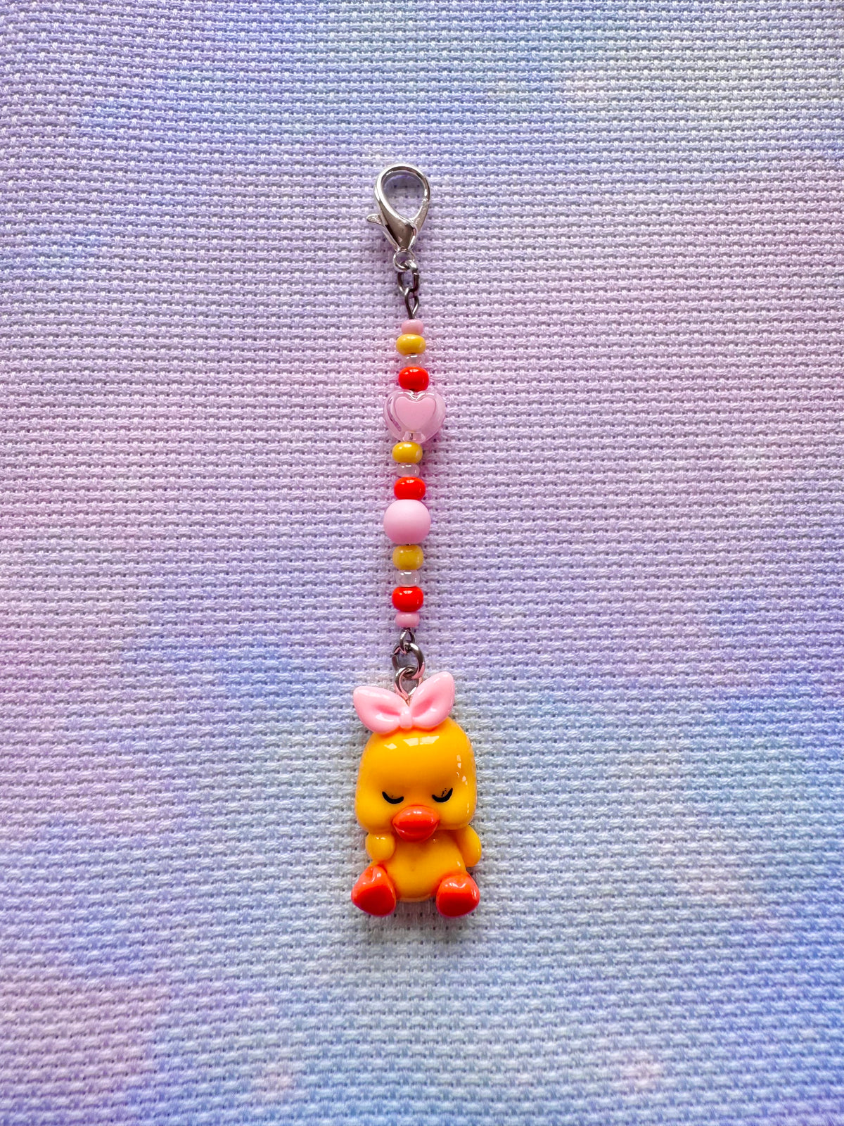 Yellow Duck with Pink Bow Project Bag Zip Charm