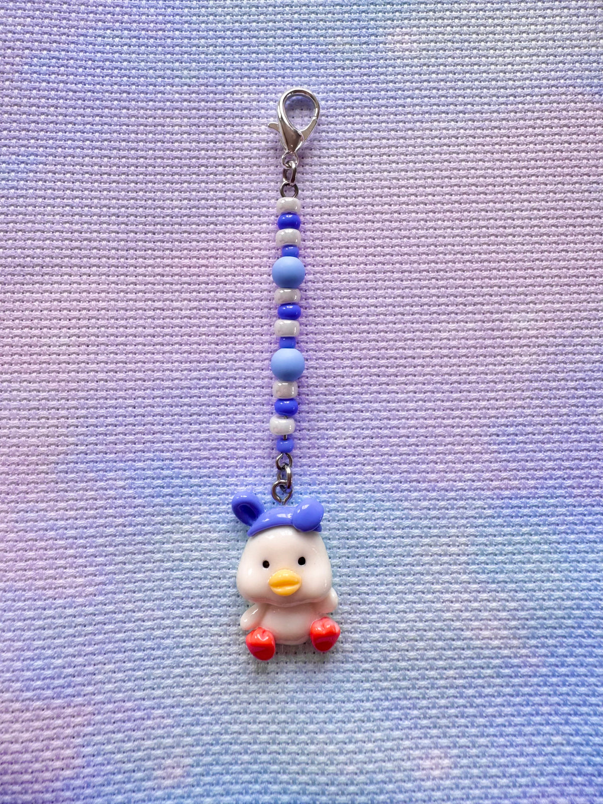 White Duck with Blue Hat Project Bag Zip Charm
