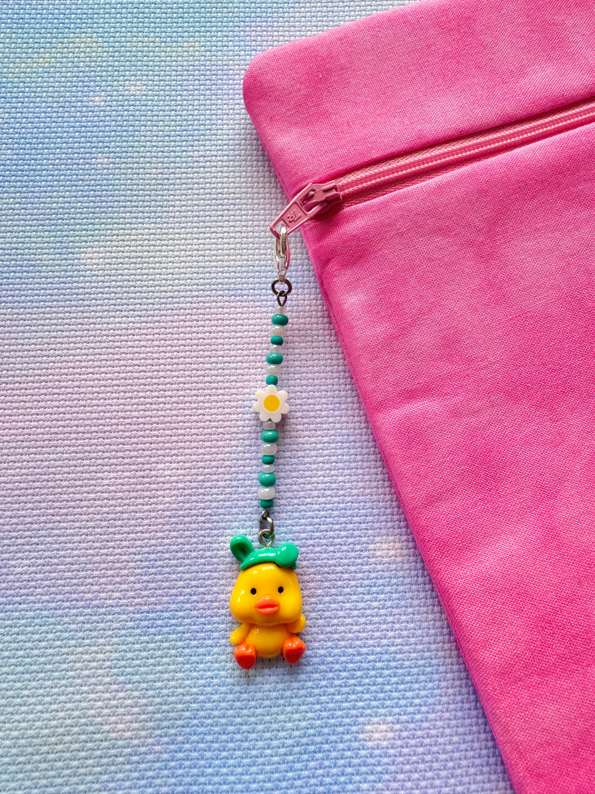 Yellow Duck with Green Hat Project Bag Zip Charm