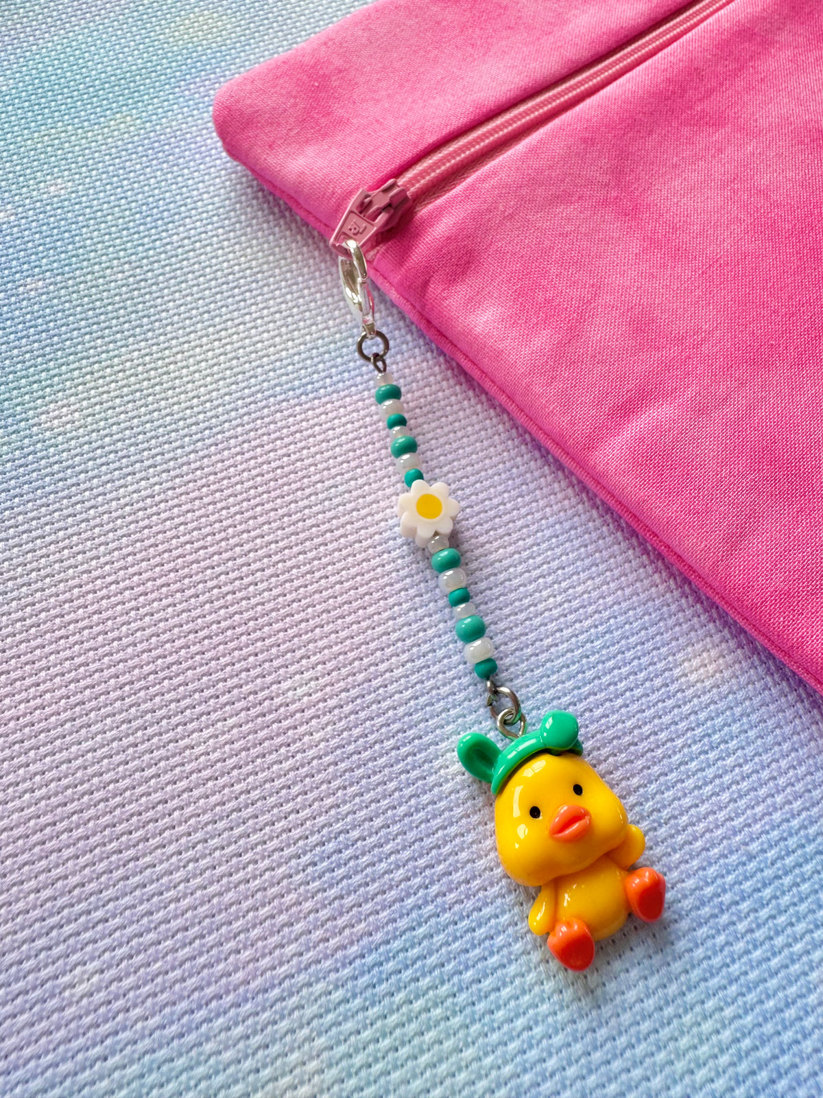 Yellow Duck with Green Hat Project Bag Zip Charm