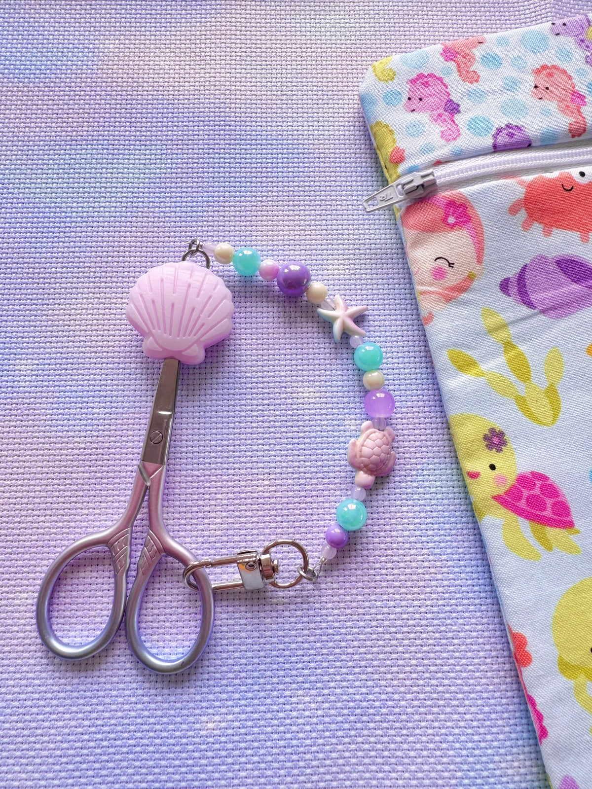 Lilac Seashell Scissor Fob - With Scissor Protector