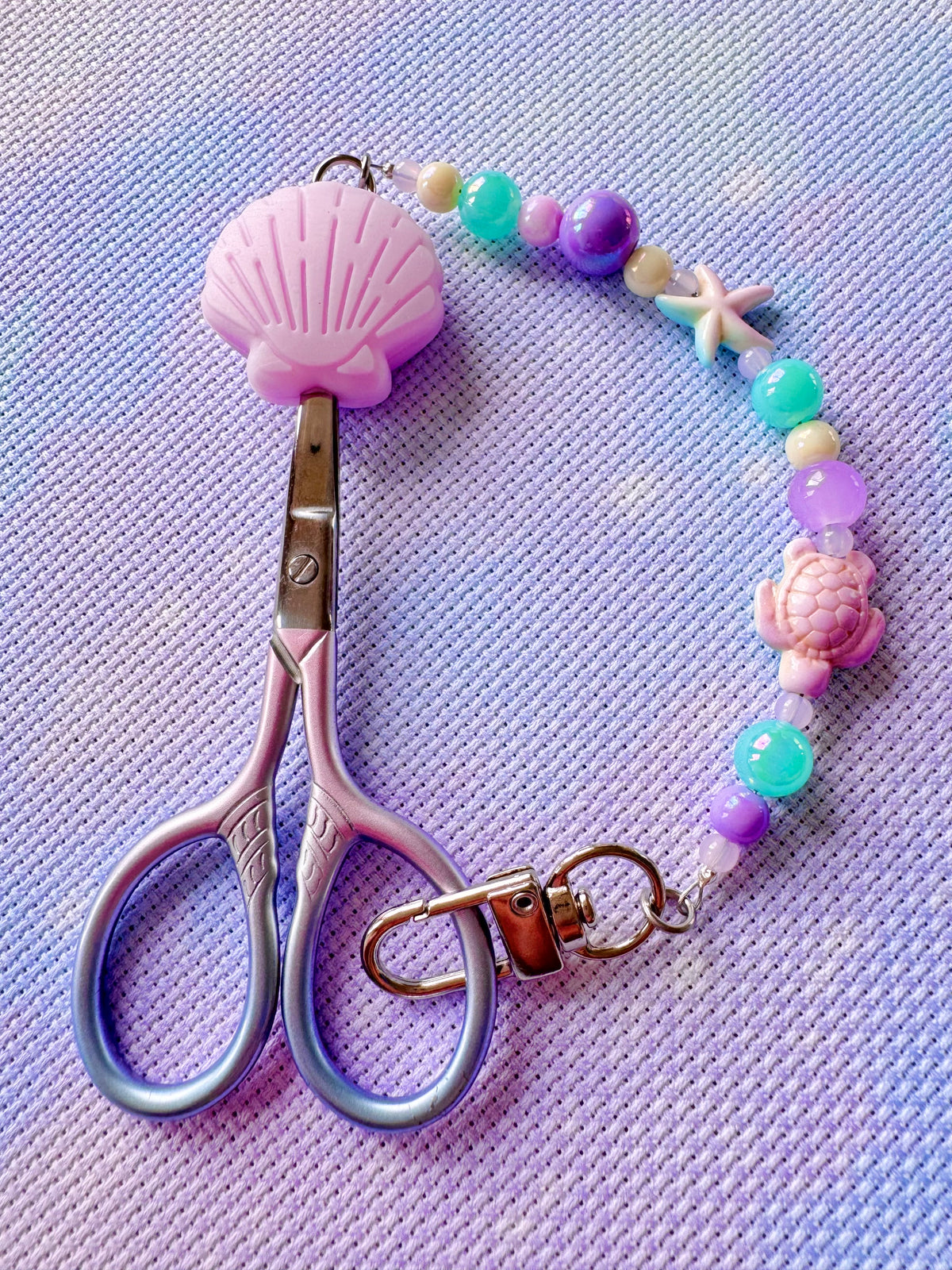 Lilac Seashell Scissor Fob - With Scissor Protector