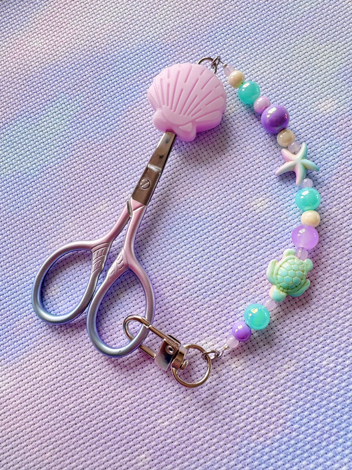 Lilac Seashell Scissor Fob - With Scissor Protector