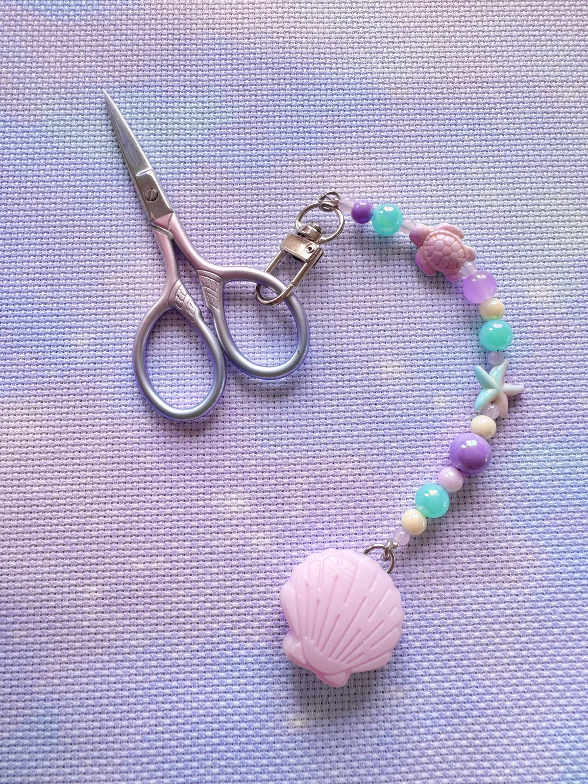 Lilac Seashell Scissor Fob - With Scissor Protector