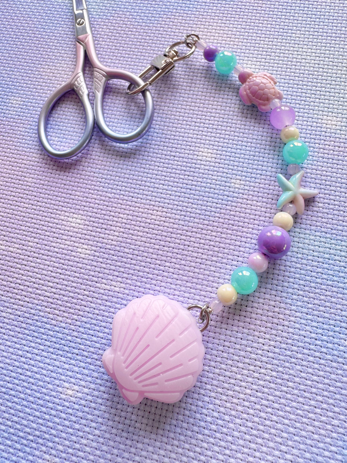 Lilac Seashell Scissor Fob - With Scissor Protector