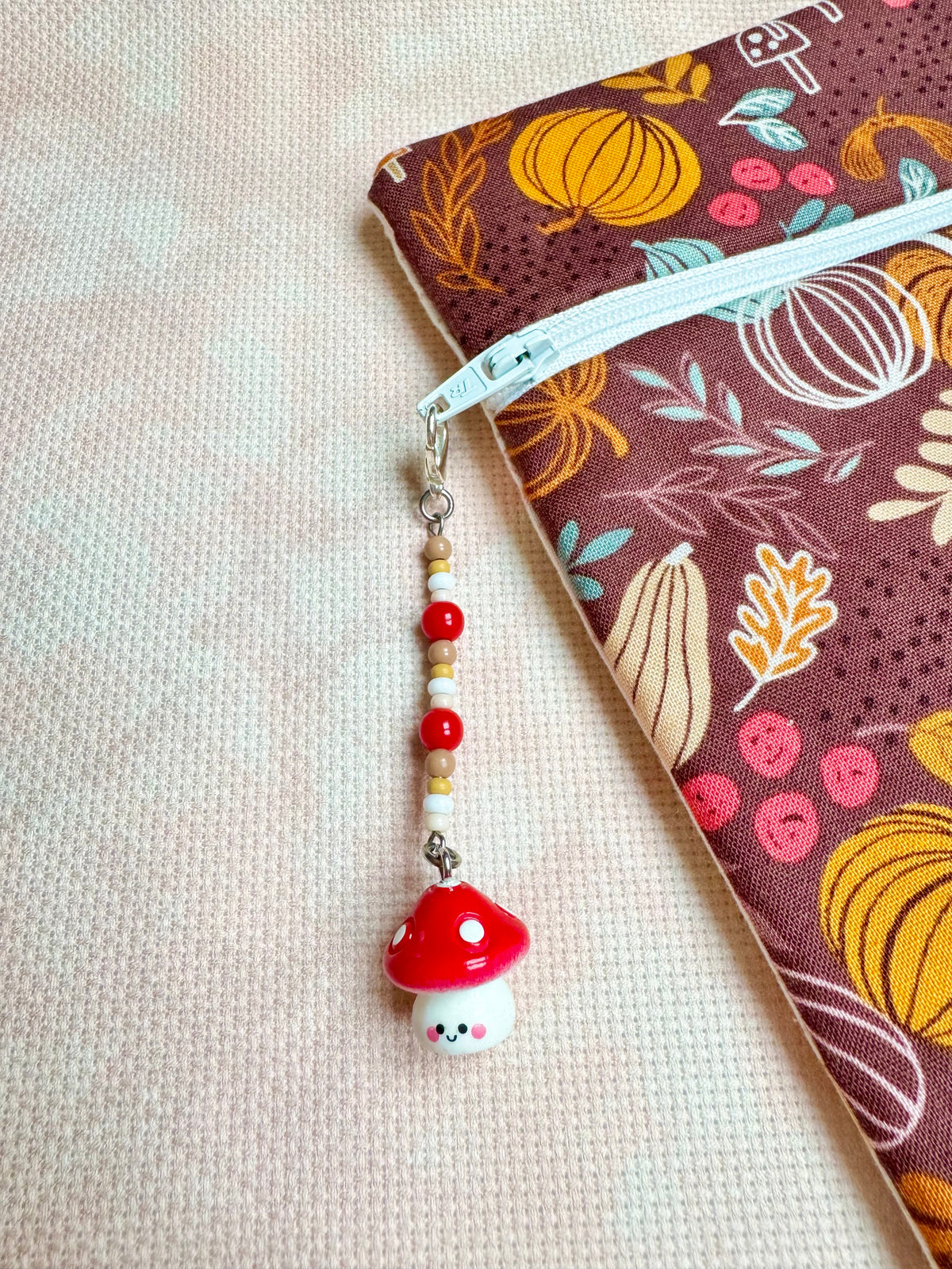Smiley Toadstool Project Bag Zip Charm