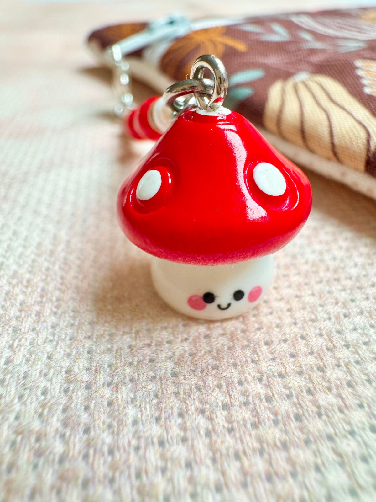 Smiley Toadstool Project Bag Zip Charm
