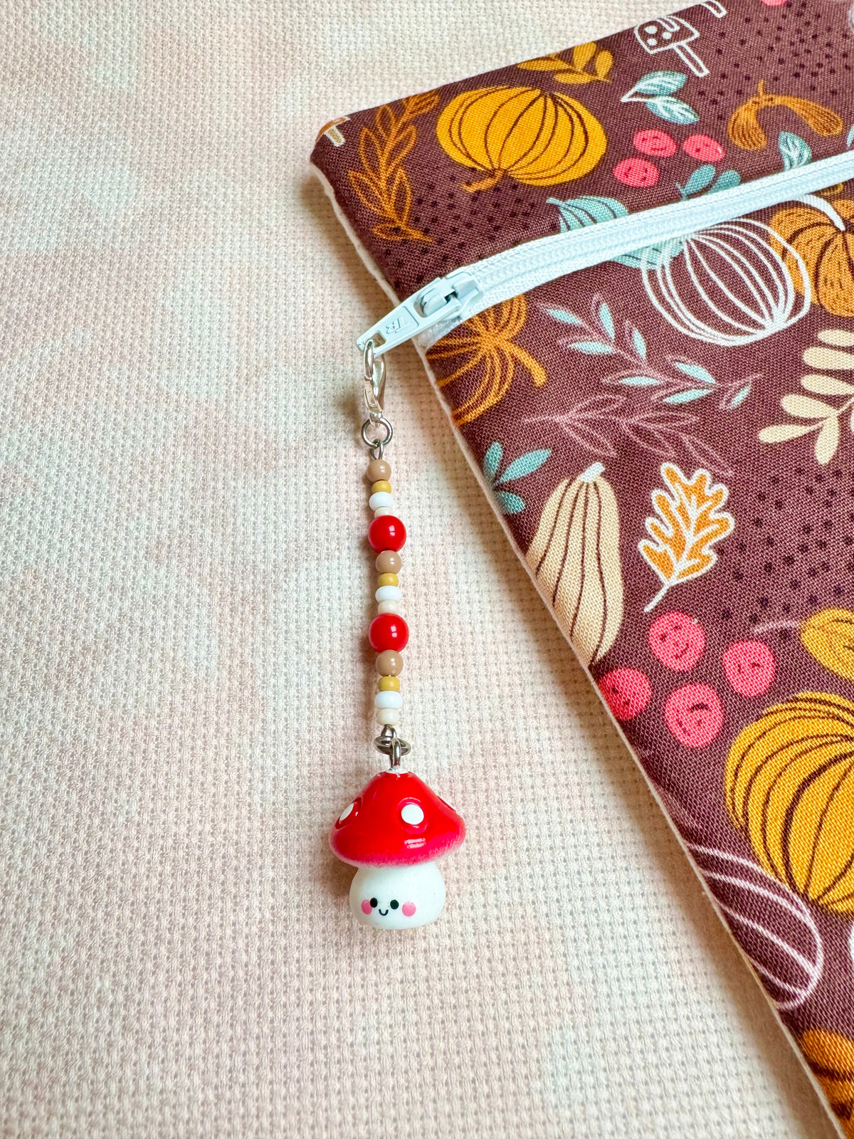 Smiley Toadstool Project Bag Zip Charm