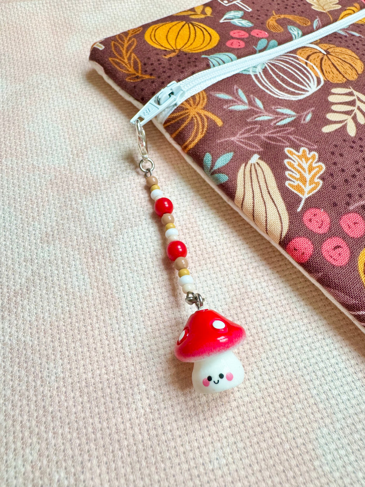 Smiley Toadstool Project Bag Zip Charm