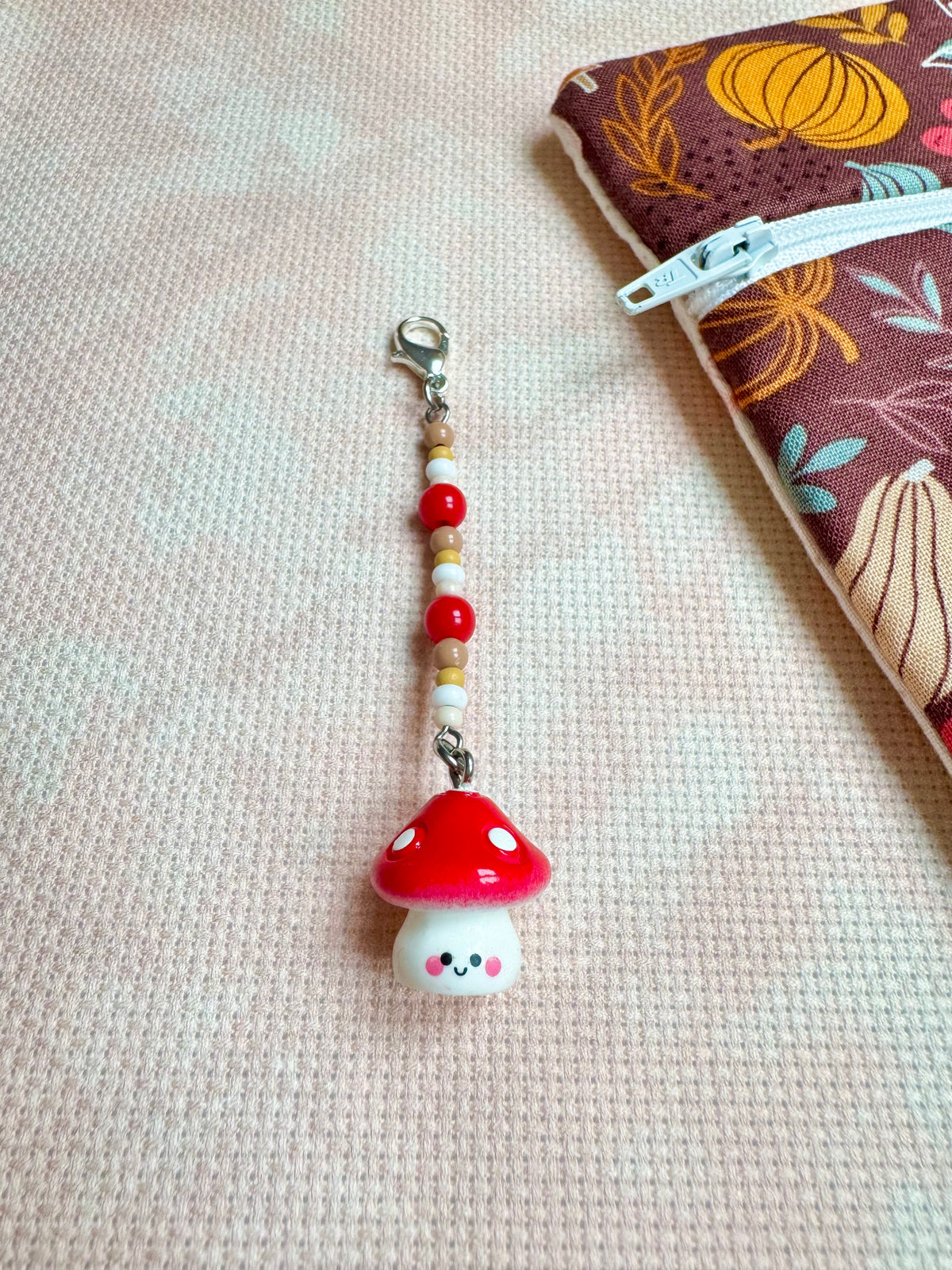 Smiley Toadstool Project Bag Zip Charm