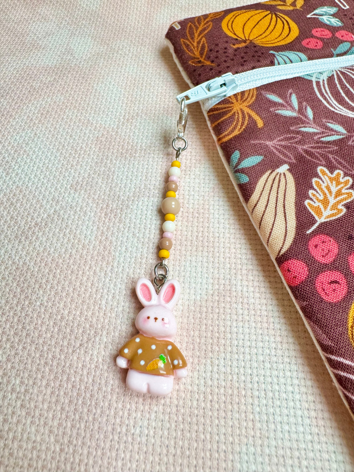Bunny in Carrot Jumper Project Bag Zip Charm