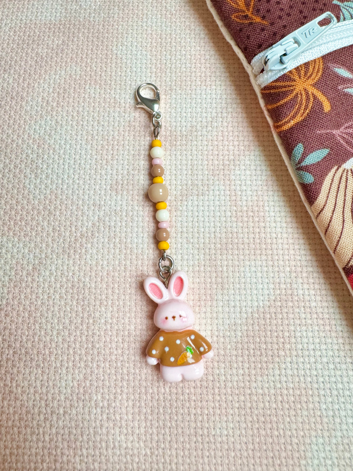Bunny in Carrot Jumper Project Bag Zip Charm