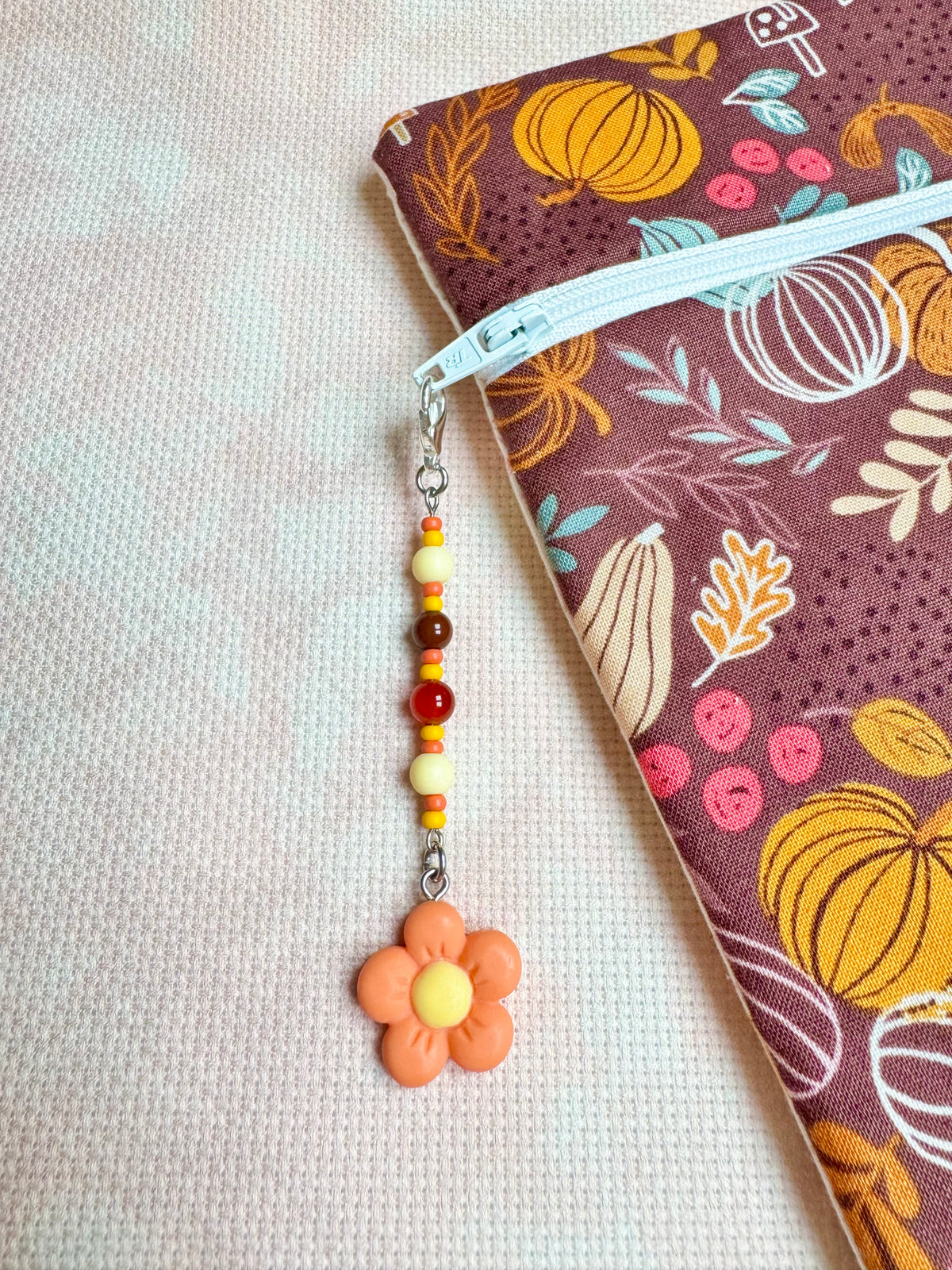 Orange Flower Project Bag Zip Charm