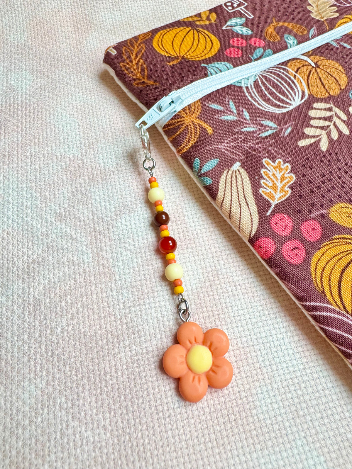 Orange Flower Project Bag Zip Charm