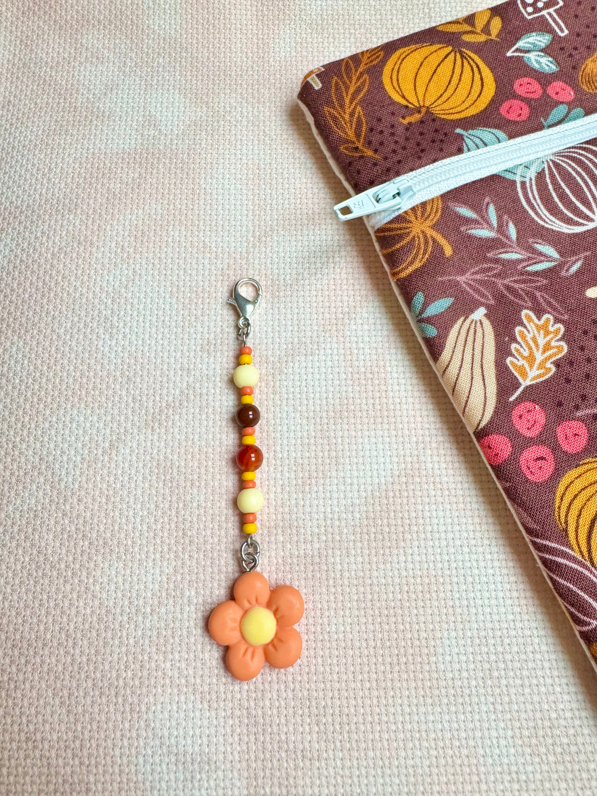 Orange Flower Project Bag Zip Charm